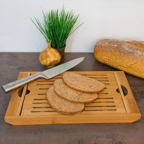 Relaxdays Brödbord med smultrådsfack, i bambu, H x B x D: ca 3 x 37 x 21,5 cm, natur