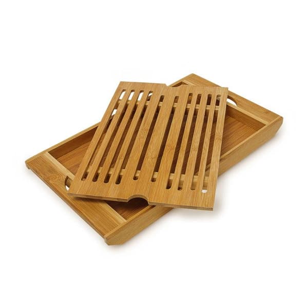 Relaxdays Brödbord med smultrådsfack, i bambu, H x B x D: ca 3 x 37 x 21,5 cm, natur