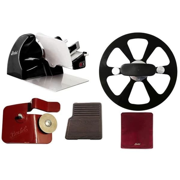 Berkel - Home Line 200 Black+Värmebehandlad skärbräda+Bladeextraktor+Rött lock+Slipare för Home Line