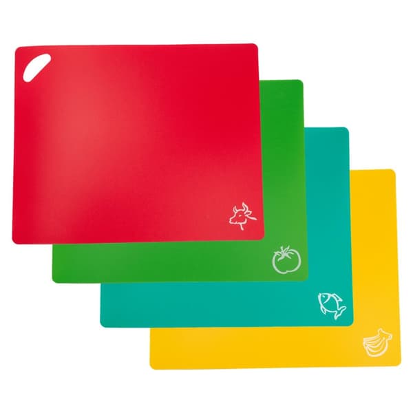 4x skärbrädor flexibel skärbräda i klara färger - 37,8 x 30,2 cm - storlek med livsmedelssymbol - halkfri BPA-fri köksmatta för alla situationer