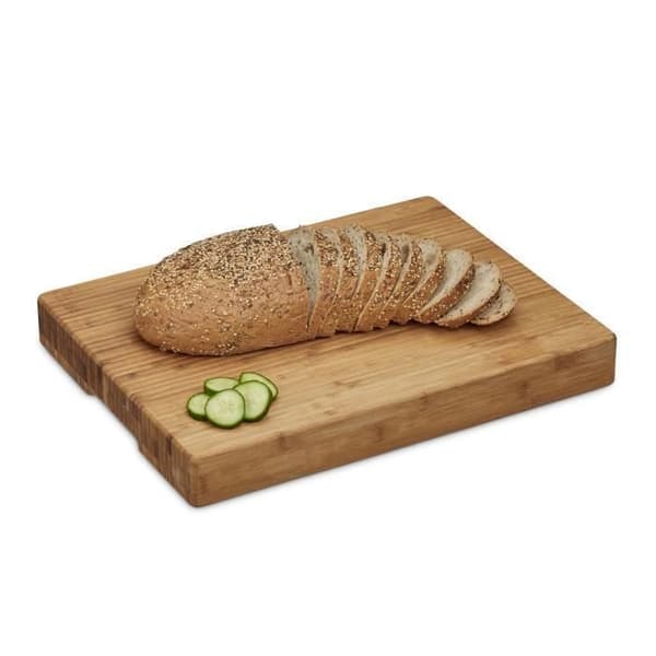Relaxdays Bambu randig skärbräda tjock skärbräda med ihåligt handtag HxBxD: 5,5 x 45 x 35 cm oljat trä kök,