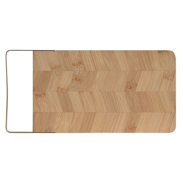 Skærebræt Home ESPRIT Gylden Natur Metal Bambus 35,5 x 17,5 x 1,5 cm