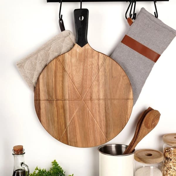 Rund pizzabräda i trä med kniv 30 cm, 2 st.