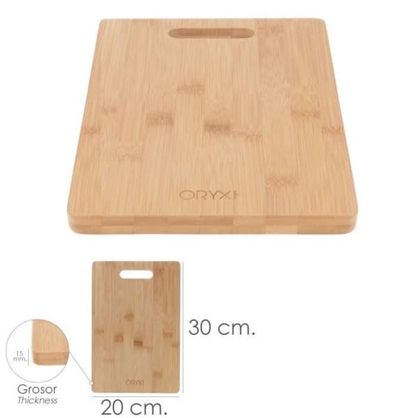 Köksknivsskärbräda 100% bambu med handtag 30x20 cm. Skärbräda, kött, fisk, grönsaker, frukt, nej.
