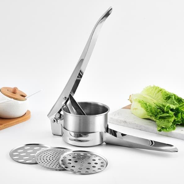 Kartoffelpresse i rustfrit stål Spaetzle Press Pastapresse med 3 perforerede indsatser