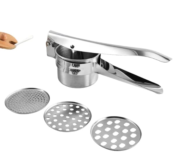 Kartoffelpresse i rustfrit stål Spaetzle Press Pastapresse med 3 perforerede indsatser