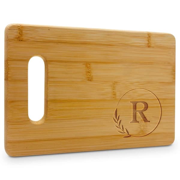 Personifierad Bambu Skärbräda - Graverat Monogram (R) - Stor Anpassad Charkuteribricka - Kökspresent med Initialer