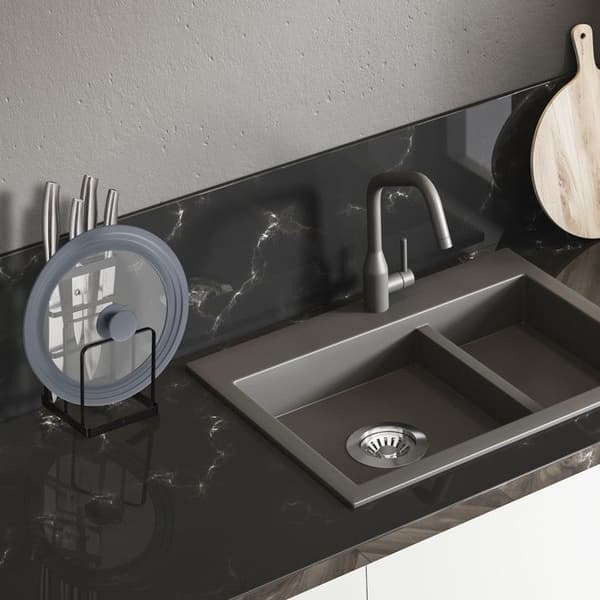 Relaxdays stöd skärbräda, 2 i 1, metall, knivblock, kök, ogarnat, svart