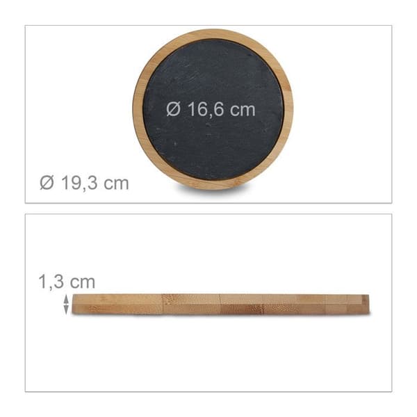 Relaxdays Round Bamboo Carving Serveringsbricka med avtagbar skifferbricka, HxBxD: 1,3 x 19,3 x 19,3 cm, Natural
