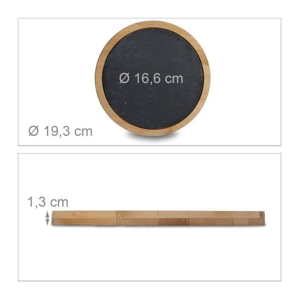 Relaxdays Round Bamboo Carving Serveringsbricka med avtagbar skifferbricka, HxBxD: 1,3 x 19,3 x 19,3 cm, Natural