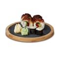 Miniatyrbild 1 av 6: Relaxdays Round Bamboo Carving Serveringsbricka med avtagbar skifferbricka, HxBxD: 1,3 x 19,3 x 19,3 cm, Natural