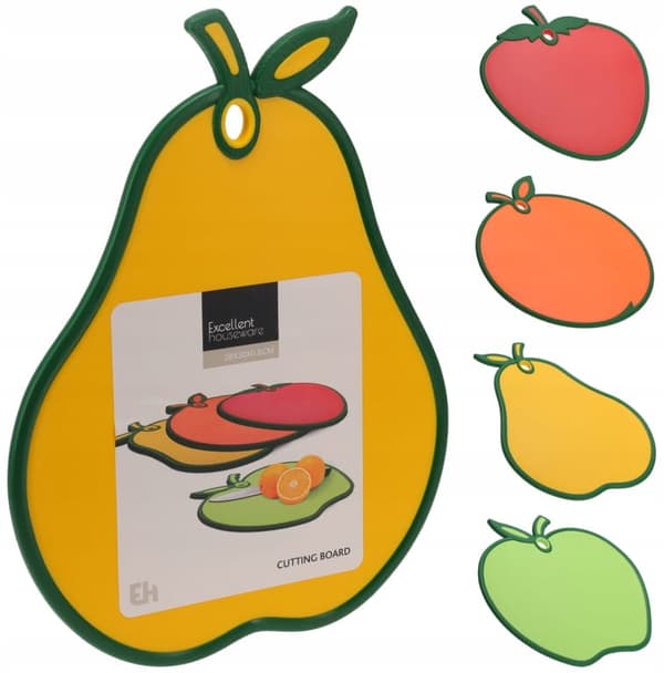 Färgglad skärbräda för kök 30x28x8cm plast i fruktformer