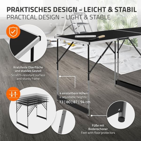 3-delt tapetseringsbord sammenklappeligt 100x60 cm sort, kan belastes med op til 30 kg
