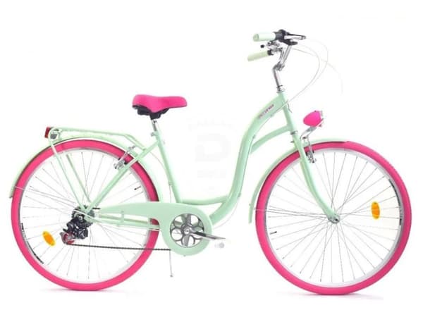 Dallas Bike Mintgrön & Rosa Flickors Stadcykel, 26", 7-Växlad Shimano, LED-belysning