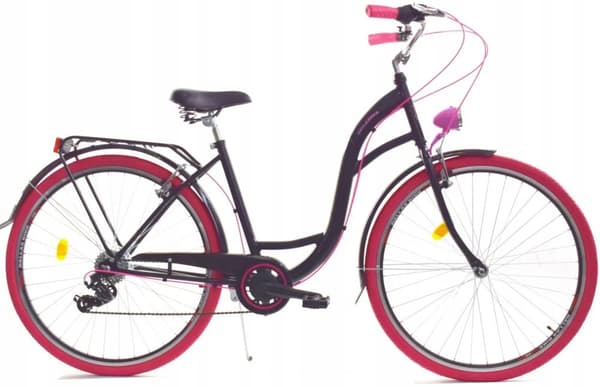 Rower Dallas City 26" Svart & Rosa Flickcykel - 7-Växlad Shimano, LED-belysning