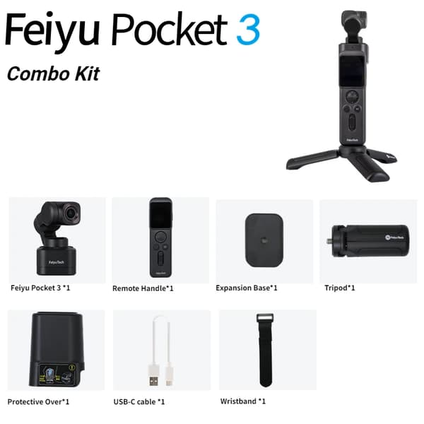 Feiyu Pocket 3 -paketti, 4K-videoresoluutio, 3-akselinen vakaus,Pocket 3 -sarja