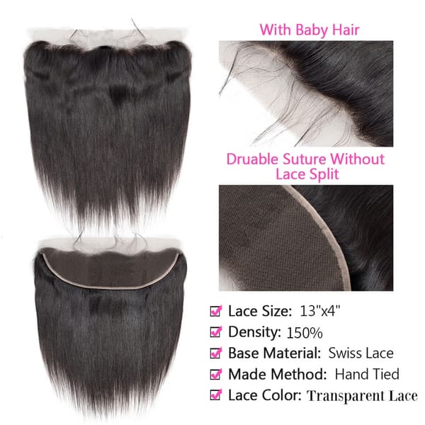 Brasiliansk Remy Menneskehår, 13x4 Lace Frontal, Forud Plukket