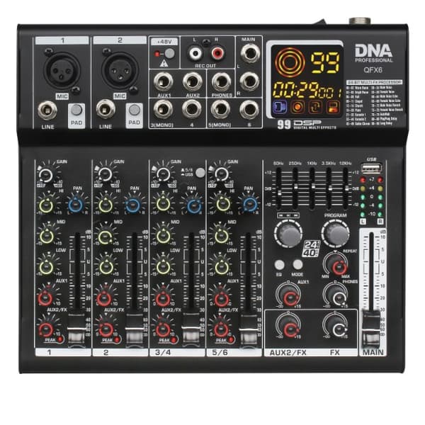 DNA QFX6 6-kanals analog ljudmixer med Bluetooth
