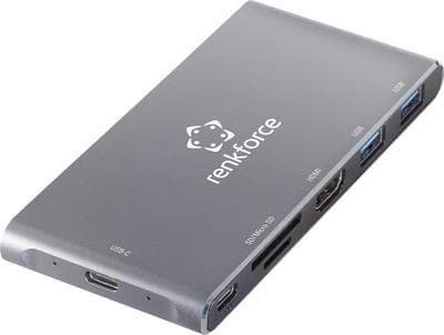 Renkforce RF-PCR-550 Extern minneskortläsare / Hub USB 3.2 Gen 1 (USB 3.0), HDMI®, USB-C™ Grå aluminium (RF-4599772)