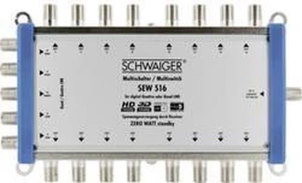 Schwaiger SEW516 531 Satellit multiswitch Indgange (satellit): 5 (4 satellit / 1 terrestrisk) Antal brugere: 16 Standby funktion, egnet til Quad LNB