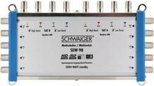 Schwaiger SEW98 531 Satellit multiswitch Indgange (satellit): 9 (8 satellit / 1 terrestrisk) Antal brugere: 8 Standby funktion