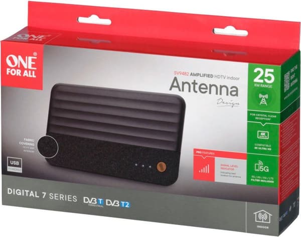 One For All SV9482 forstærket DVB-T/T2 indendørs antenne