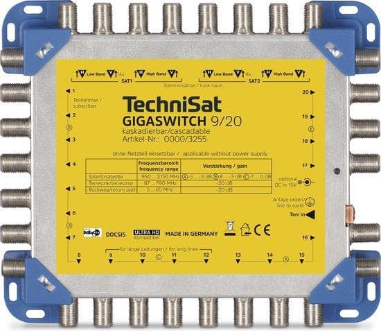 TechniSat GigaSwitch 9/20 - Multiswitch satellit/jordbaseret signal - Blå, Gul (0000/3255)