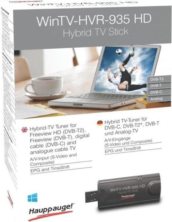 TV-stick Hauppauge WinTV-HVR-935HD Optagefunktion, inkl. DVB-T-antenne, inkl. fjernbetjening Antal tunere: 1
