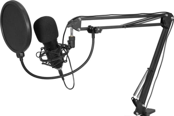 USB mikrofon til pc med arm - OMNITRONIC BMS-1C - mikrofoner usb med popfilter - stativ med bom (mikrofonstativ) - mikrofon med holder mikrofonstativ