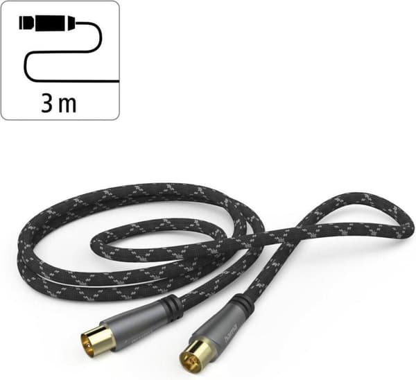 Hama anslutningskabel, a) från 1x koaxialkontakt, b) till 1x koaxialkoppling, 3 meter, quadruple g (00205071)