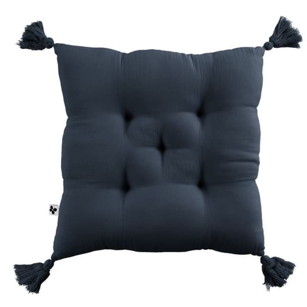 5-punkts vadderad kudde med pompoms "Gaïa" 40 x 40 cm "Cotton Gauze" - Gaïa Minuit