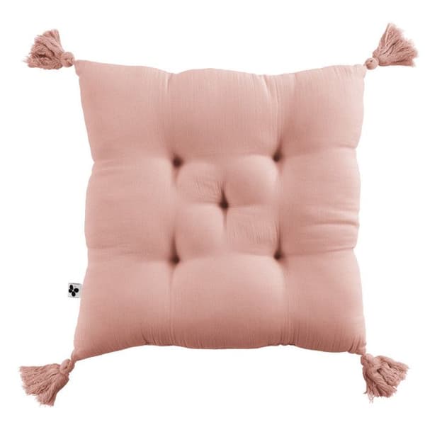 5-punkts vadderad kudde med pompoms "Gaïa" 40 x 40 cm "Cotton Gauze" - Gaïa Peach Pink