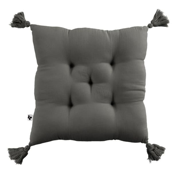 5-punkts vadderad kudde med pompoms "Gaïa" 40 x 40 cm "Cotton Gauze" - Gaïa Granit