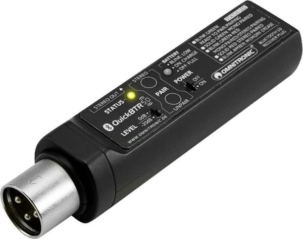 Omnitronic QuickBTR-5.0 XLR AptX Bluetooth-musikmottagare Bluetooth-version: 5.0, A2DP 10 m AptX-teknik, Integrerad