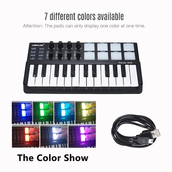 MIDI-ohjain, kompakti muotoilu, RGB-taustavalaistut laukaisualustat, C valolla