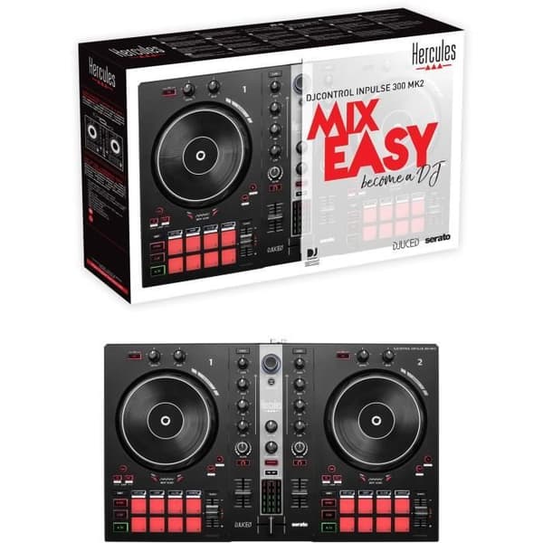 HERCULES DJ CONTROL INPULSE 300 MK2 - USB DJ-kontroller - 2 kanaler - 16 pads - Programvara och handledningar - Inbyggt ljudkort