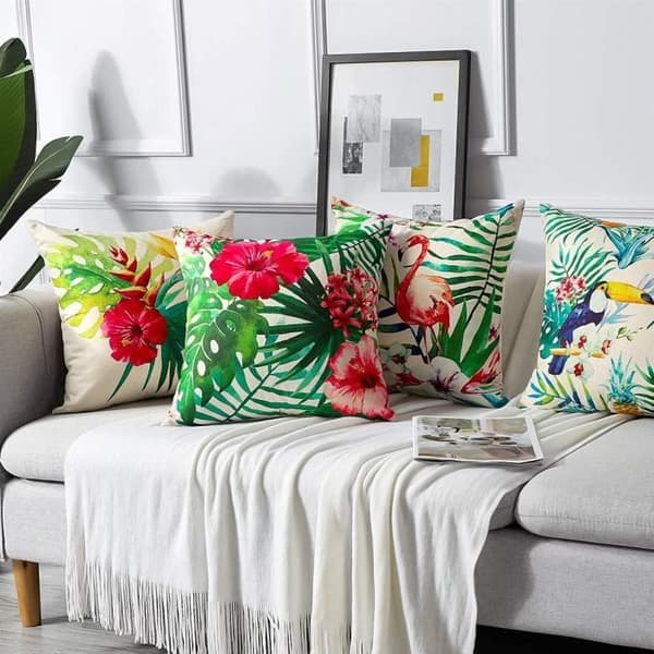Kuddfodral för utomhusbruk, set med 4 vattentäta, olika små blommönster, kuddfodral, 45x45 cm