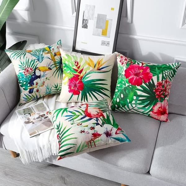 Kuddfodral för utomhusbruk, set med 4 vattentäta, olika små blommönster, kuddfodral, 45x45 cm