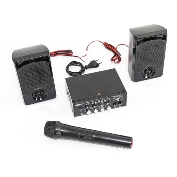 PARTY LJUS&LJUD PARTY-KA100 - Karaoke kit: 1 förstärkare 2x50W, 2 högtalare, 1 mikrofon - 76dB - Bluetooth, USB