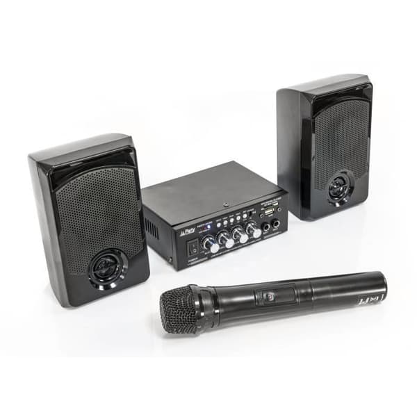 PARTY LJUS&LJUD PARTY-KA100 - Karaoke kit: 1 förstärkare 2x50W, 2 högtalare, 1 mikrofon - 76dB - Bluetooth, USB