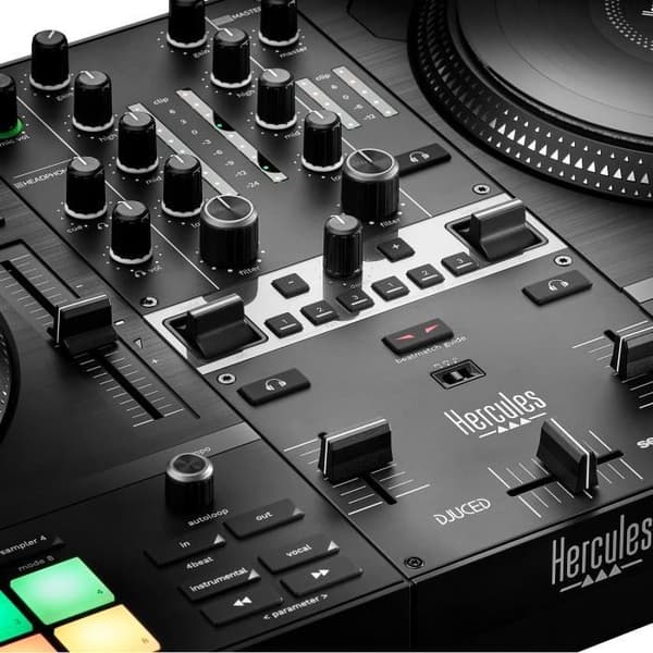 HERCULES DJCONTROL INPULSE T7 - Svart motoriserad DJ-kontroller med två däck