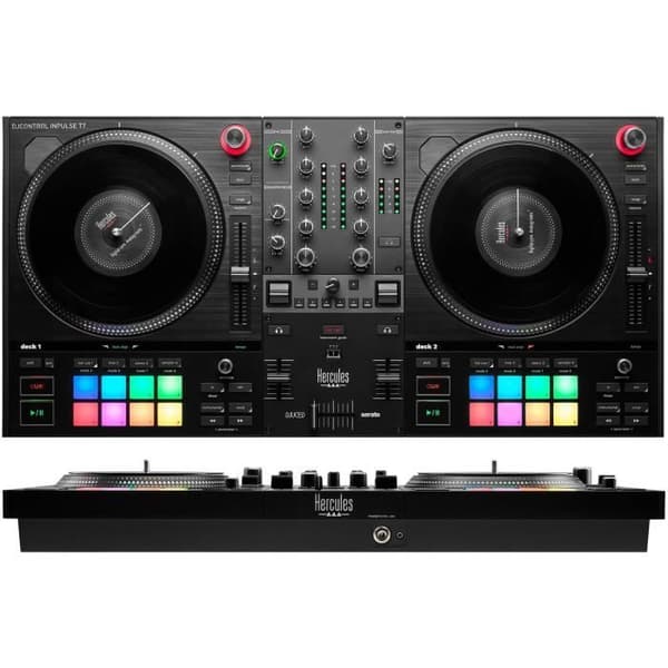 HERCULES DJCONTROL INPULSE T7 - Svart motoriserad DJ-kontroller med två däck