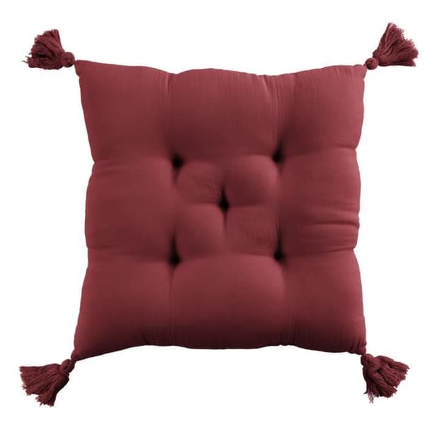 Kuddass 5 punkter med pom poms Gaze av bomull 40 x 40 cm GAIA färg Vinröd
