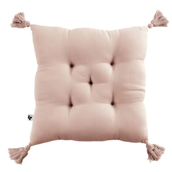 Polstrad sittplats 5 punkter med pom poms i bomullsgaze 40 x 40 cm GAIA färg Marshmallow
