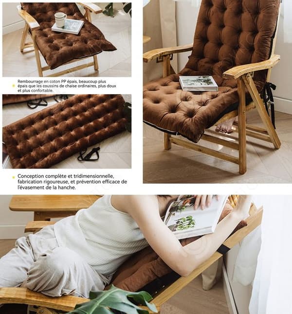 INN Stolsdyna 125x50x10cm Förtjockad och förlängd Liggstolsdyna med remmar Mjuk och bekväm hopfällbar kudde