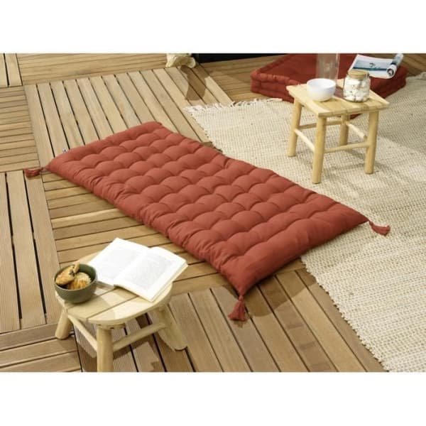 Solmadrass med vattentåliga pom poms - Anti-UV Utomhus "Kala" i Bomull 60 x 120 cm l'Effet Papillon - Kala Terracotta