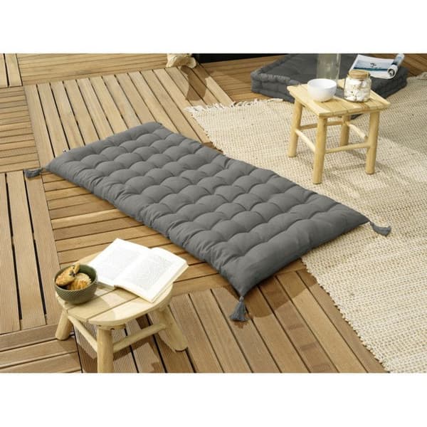 Solmadrass med avvisande pomponger - UV-skyddad utomhus "Kala" i bomull 60 x 120 cm l'Effet Papillon - Kala Granit