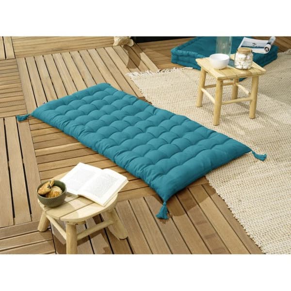 Solmadrass med vattentåliga pom-poms - Anti-UV Utomhus "Kala" i Bomull 60 x 120 cm l'Effet Papillon - Kala Paon