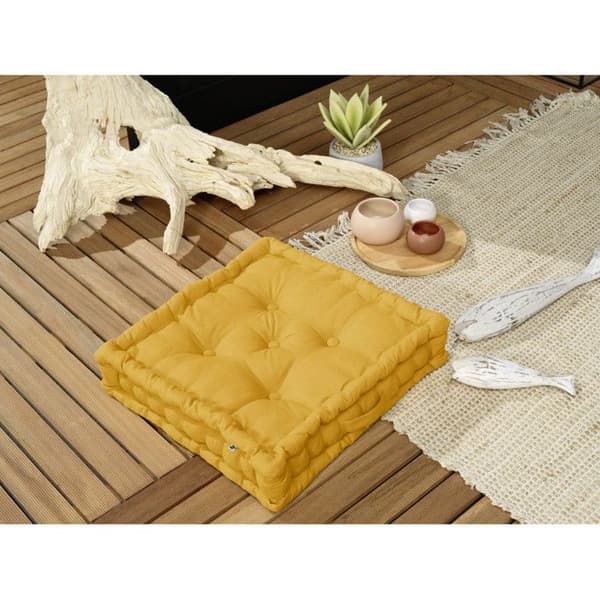 Utomhus golvkudde vattenavvisande - Anti-UV "Kala" i bomull 50 x 50 x 10 cm l'Effet Papillon - Kala Safran