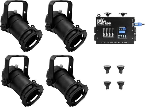 EUROLITE Sæt 4x PAR-16 spot sw dim2warm + EDX-4 DMX RDM LED lysdæmperpakke (20000694)